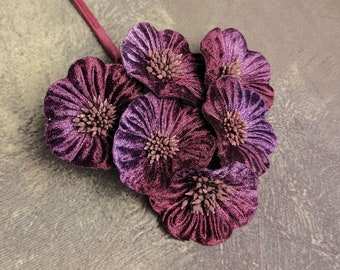 Ombre Velvet Millinery Flowers Plum Purple Aubergine Poppies Yo Yo for Hats, Fascinators 2FN0035AU