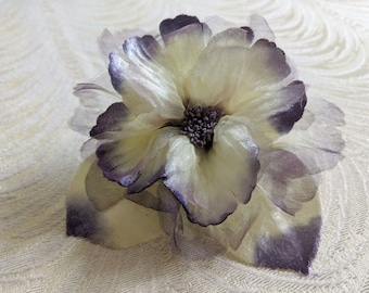 Purple Cream Ombre Silk and Velvet Millinery Flower European Handmade NOS for Hats Gowns Sash Fascinators