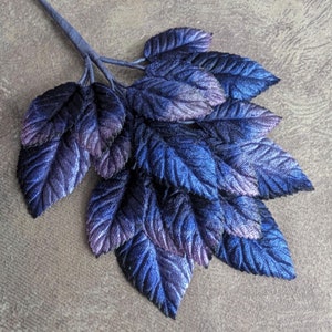 Velvet Leaves Royal Blue Lavender Purple Ombre Millinery Beautiful Chic Spray of 18 for Hats, Fascinators Crafts 7LN0003B