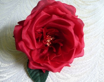 Silk Cabbage Rose Rich Red NOS Vintage Millinery Flower for Hats Fascinators Weddings Bouquets Corsage Crafts 3FV0093R