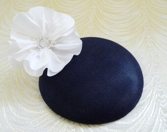 Navy Blue Fascinator Base Buckram Fabric Smartie Pillbox Round Button Style for Hats DIY Millinery