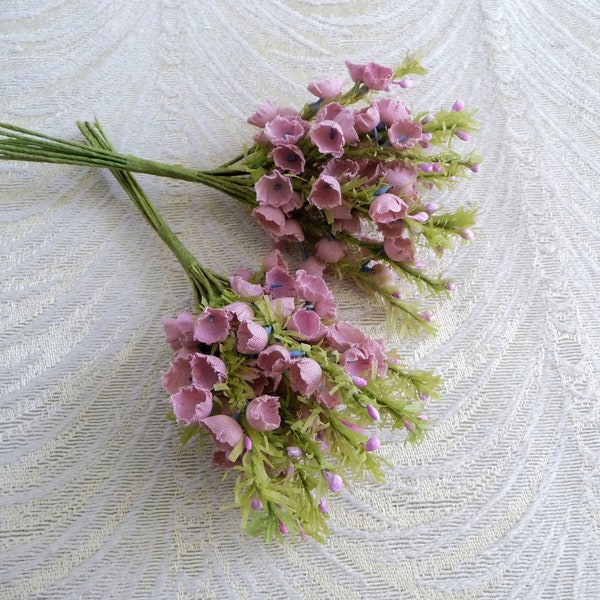 Two Bunches Heather Mauve Pink NOS Millinery Flowers Lily of the Valley for Weddings Hats Crafts Scrapbooking Dolls Party Favors