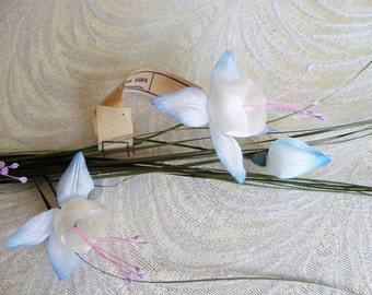 RESERVED Order Add On 6 Sprays Vintage Silk Columbines Pale Blue White Millinery Flowers NOS Germany for Hats Bouquets Crafts