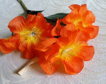 Vintage Millinery Flowers Orange Petunias from Germany NOS Bunch of Three with Buds for Hats Fascinators Bouquets  Floral Arrangements