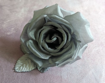 Rosa de seda gris de 4" para sombreros Fascinators Millinery Flower 3FN009G