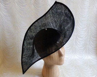 16&quot; Black Hat Base Sinamay Straw Hatinator Form for DIY Fascinator Millinery Supply Contoured Oblong Shape Wide Brim Not Ready to Wear