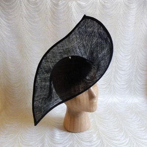 16" Black Hat Base Sinamay Straw Hatinator Form for DIY Fascinator Millinery Supply Contoured Oblong Shape Wide Brim Not Ready to Wear