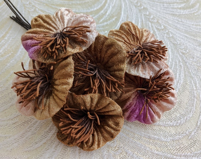 Velvet Millinery Flowers Ombre Bronze Tan Brown Violet Poppies Etsy