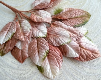 Larger Leaf Velvet Leaves Copper Rose Ivory Green Ombre Millinery Beautiful Spray of 18 for Hats Scrapbooking, Fascinators Crafts