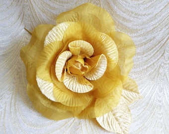 CLEARANCE SALE Gold Yellow Silk and Velvet Rose Millinery Flower for Hats Fascinators Gowns Costumes