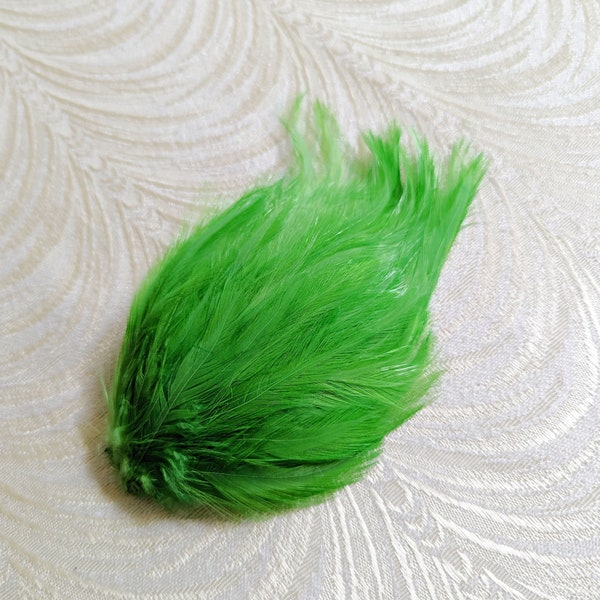 Vintage Sour Apple Green Feather Pad Millinery Decoration Hackle Feathers for Hats, Costumes, Crafts, Fly Tying FP012