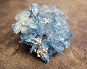 Hydrangea Mixed Blue Millinery Organdy and Silk Flowers Bunch for Hats, Weddings, Crafts