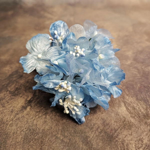 Hydrangea Mixed Blue Millinery Organdy and Silk Flowers Bunch for Hats, Weddings, Crafts