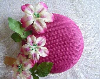 Fuchsia Pink Fascinator Base Buckram Fabric Smartie Pillbox Button Style for Hats DIY Millinery