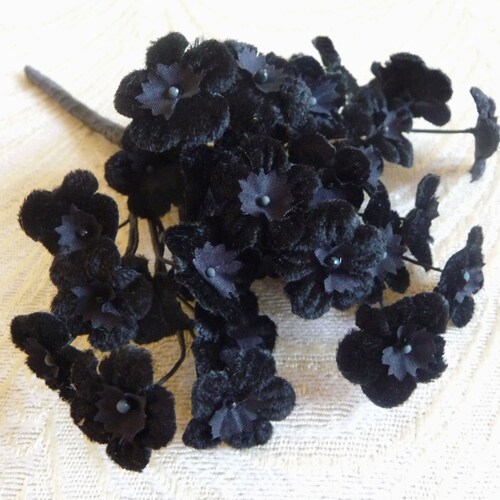 All Black Millinery Flower 4" Velvet Rose Forget Me Nots for Hat Hair Y254 
