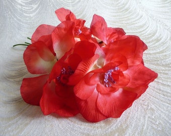 SALE Vintage Red Poppies AS IS Bunch of 4 Millinery Flowers Silk Anemones from Germany for Hats Fascinators Nosegay