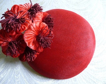 Red Fascinator Base Buckram Fabric Smartie Pillbox Round Button Style for Hats DIY Millinery