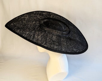 22.5" Extra Large Black Hat Base Sinamay Straw Wide Brim Hat Form for DIY Hat Millinery Supply Oblong Point Shape Not Ready to Wear