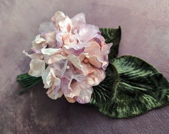 Velvet and Organdy Flowers Millinery Hydrangea Bouquet Shaded Pink Peach Mauve Lilac Cottage Chic Violets for Hats Crafts Weddings 2FN0023M