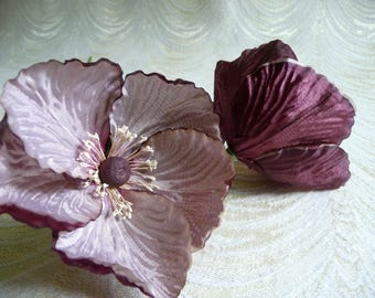 Vintage Silk Poppy Mauve Plum 2 Tone Double Silk NOS Germany Millinery for Hats, Fascinators, Floral Arrangements
