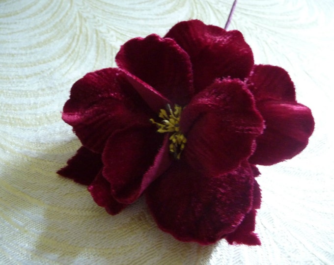 Velvet Rose Millinery Flower with Leaves Rich Wine Burgundy | Etsy