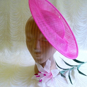 Fuchsia Pink Saucer Hat Base Sinamay Straw Fascinator Hat Form for DIY Millinery Supply 12 Inch Round Shape Upturned Brim Not Ready to Wear image 5