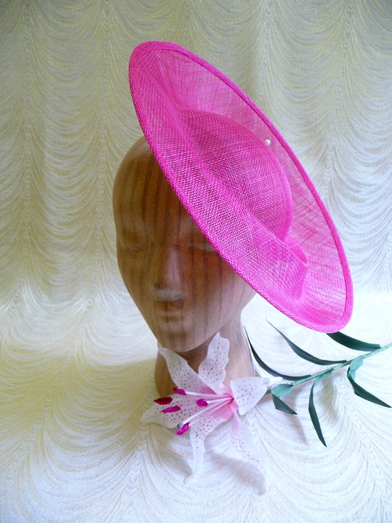 Fuchsia Pink Saucer Hat Base Sinamay Straw Fascinator Hat Form for DIY Millinery Supply 12 Inch Round Shape Upturned Brim Not Ready to Wear image 5