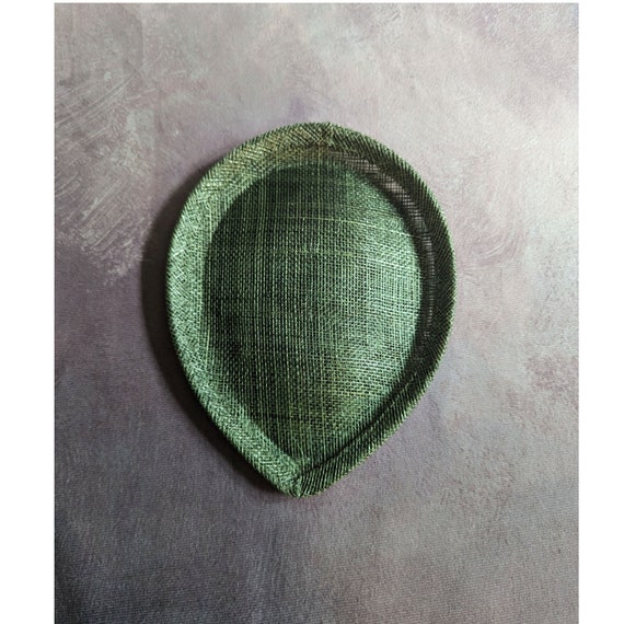 7" Moss Green Sinamay Fascinator Base for DIY Hat Millinery Supply Olive Teardrop Shape with Sleeve for Headband or Clip