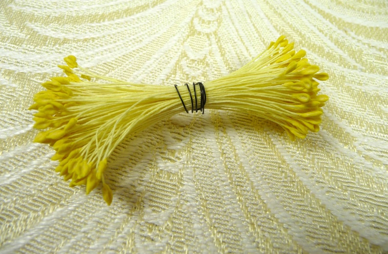 Vintage Millinery Stamens Yellow Anther Tip Bunch of Double Ended NOS Germany for Hats, Crafts, Flower Making Supply image 3