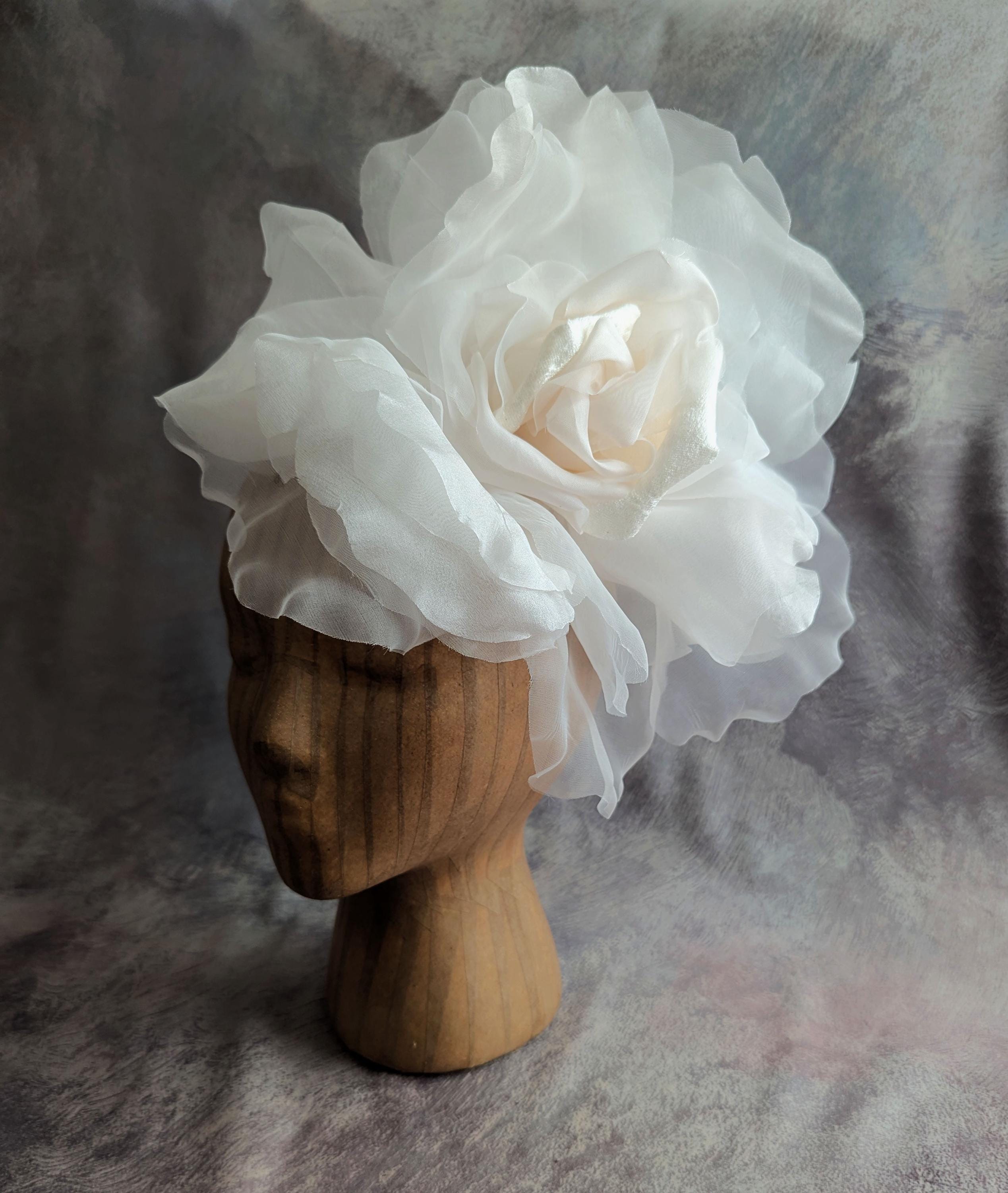 Custom millinery hat. Silk rose. Formed felt interior. Beaded tulle. Vintage millinery corsage. 1930s French rose. Hat main image 3