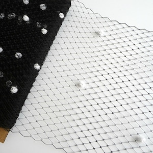 9 Inch Black Veil White Dot Veiling for Hats Millinery Chenille Spotted Birdcage Russian French Netting DIY Veils Blushers Fascinators