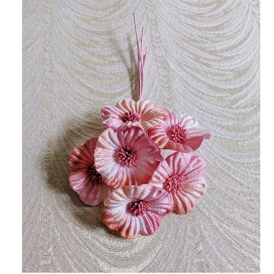 Velvet Millinery Flowers Pink Coral Peach Ombre Shaded Poppies Yo Yo