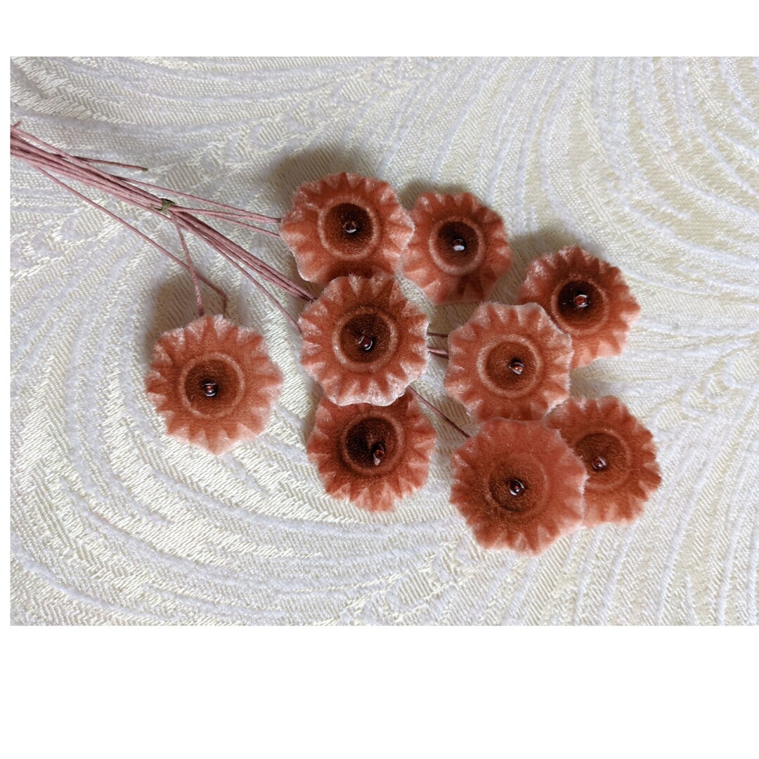 Vintage Velvet Millinery Flowers Redwood Brown NOS Europe Bunch of 9