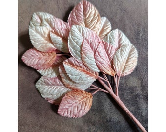 Ombre Pink Peach Velvet Leaves Millinery Beautiful Spray of 18 Larger Size for Hats Fascinators Crafts