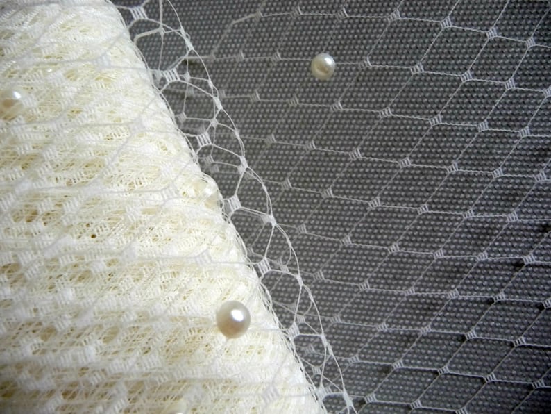 Ivory Veiling with Pearls for Vintage Style Weddings Millinery Supply 9 Inch Birdcage Russian French Netting DIY Veils Blushers image 2