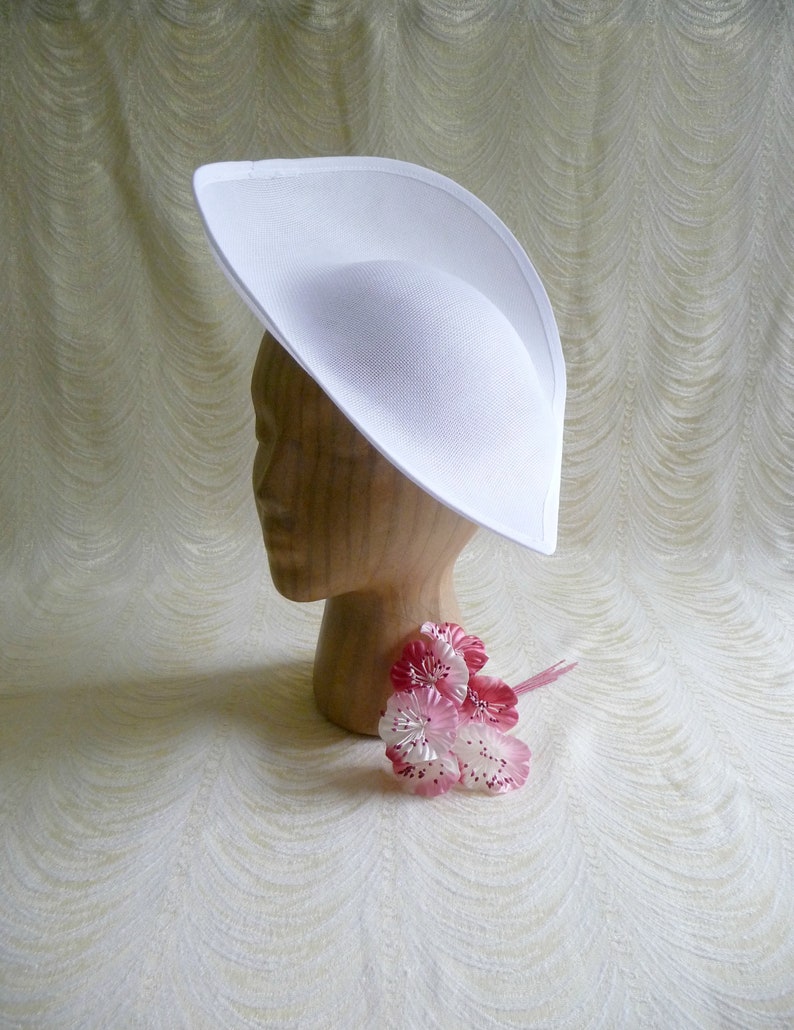 12 White Hatinator Base Fascinator Hat Form for DIY Millinery Supply Buckram 30cm Wide Upturned Brim Not Ready To Wear image 2