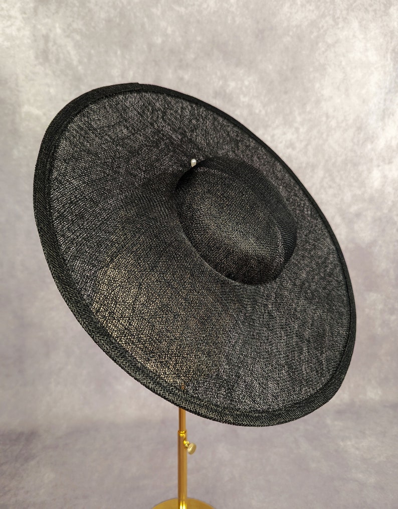 15 Black Cartwheel Hat Base Sinamay Straw Wide Brim Large Hat Form for DIY Derby Hat Millinery Supply Round Shape Not Ready to Wear image 2