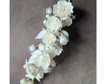 10" Handmade Blossom and Buds Milky Light Ivory Spray Weddings, Hats, Bridal Millinery Flowers
