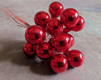Vintage Red Mercury Glass Ornaments Set of 12 Balls Christmas Picks for Wreaths Garlands Feather Trees Holiday Decorations .75" Size
