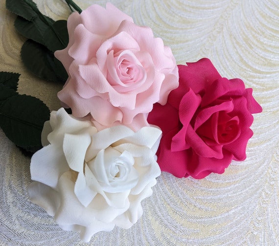 4 Vintage Pink Rose Crepe Gambo Lungo Millinery Fiore con Foglie NOS per  Cappelli, Artigianato, Composizioni Floreali, Mazzi 3FV0104P -  Italia