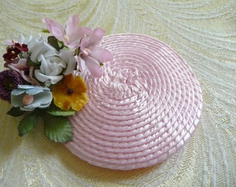 Small Round Fascinator Base Light Pink with Comb for DIY Straw Millinery Hat Projects