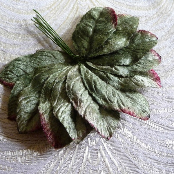 Velvet Leaves Shaded Green Millinery Rose Leaves Bunch of 12 for Hats, Scrapbooking, Hair Clips, Head Bands, Weddings, Crafts 7LS0008G