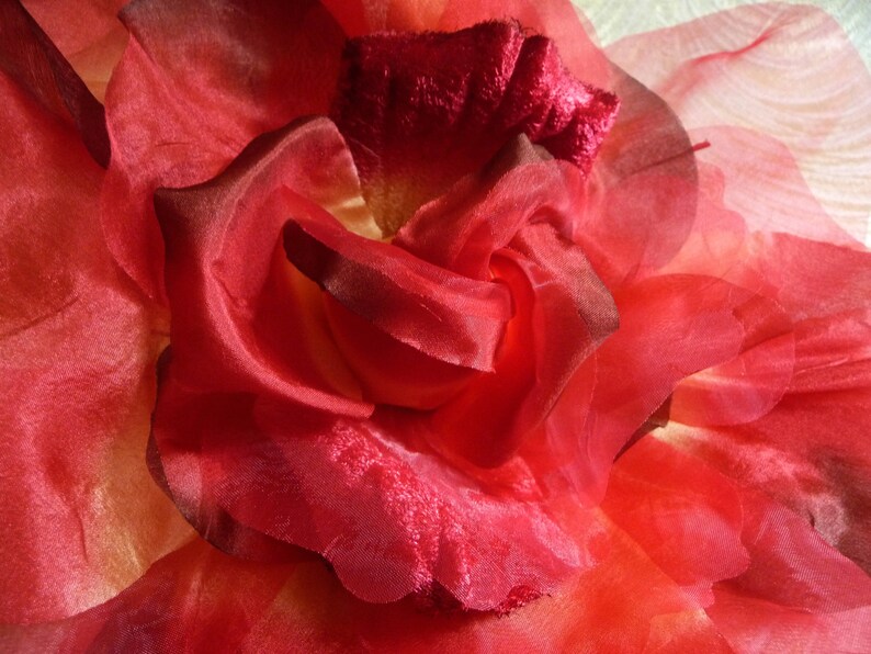 Large Red Silk and Velvet Rose Millinery Flower for Hats Gowns Weddings Home Dec Fascinators