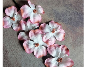 Vintage Pink Shaded Dogwood Flowers Spray of Six 2.75" Blossoms NOS for Millinery Hats Home Decor Floral Arrangements Crafts