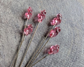 Vintage Pink Glass Head Pins Set of Six