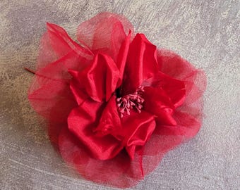 5" Silk and Organdy Rose Red Millinery Flower for Hats Fascinators
