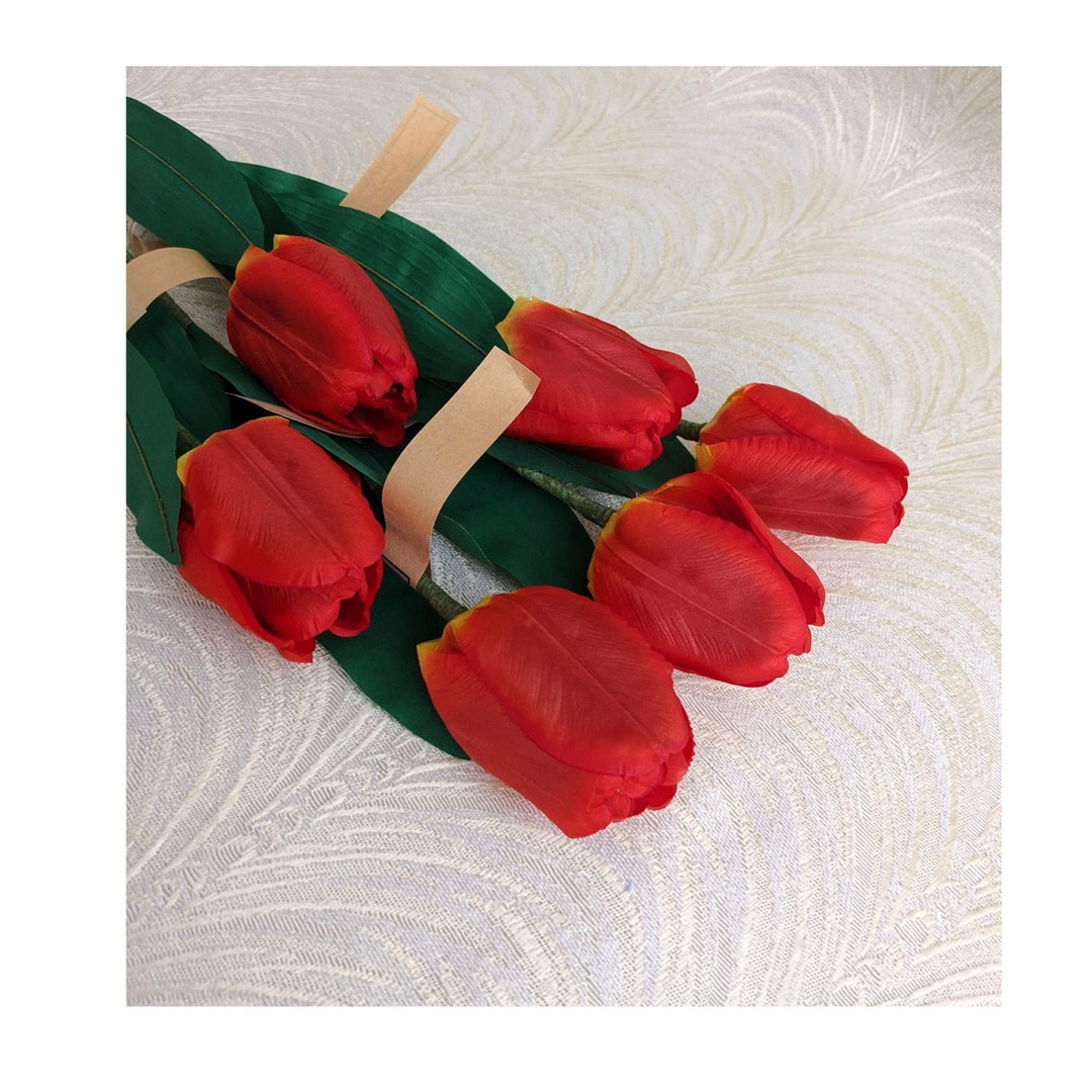 SPECIAL SIX Vintage Red Tulips Long Stem Silk Millinery Etsy
