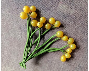 Clearance SALE Yellow Berries AS IS Vintage Millinery Fruit on Dangle Stems from Germany for Hats Crafts