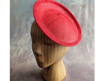 8" Red Saucer Fascinator Base Contoured Sinamay Straw Hatinator Form for DIY Millinery Supply  Round Shape Not Ready to Wear