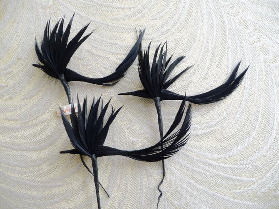 Three Vintage Birds Millinery Decorations Blackbirds Black